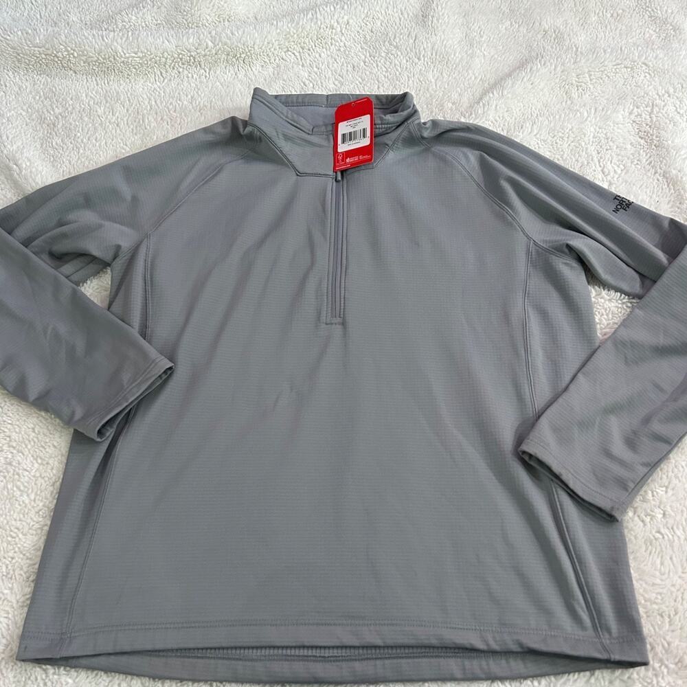 NWT North Face Sweater Mens 2XL Gray Tech 1/4 Zip Fleece Pullover Outdoors Hikin - Picture 2 of 8